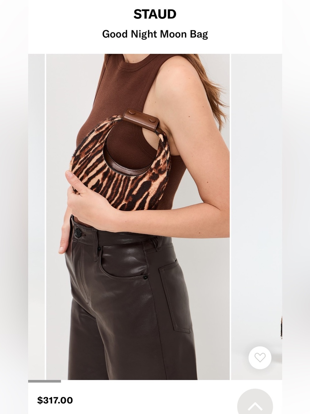 STAUD- Leopard Print Crescent Shoulder Bag in Brown - Picture 2 of 6
